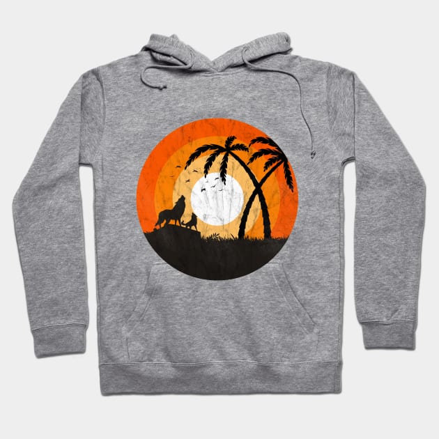 Howling Wolf Vintage Palm Tree Design Hoodie by Dojaja